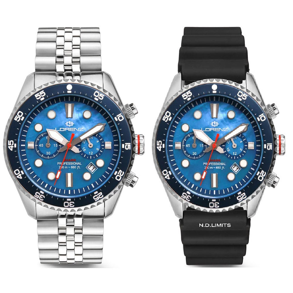 Lorenz Shark 5 Chrono horloge 42 mm parelmoer blauw kwartsstaal 030285BB