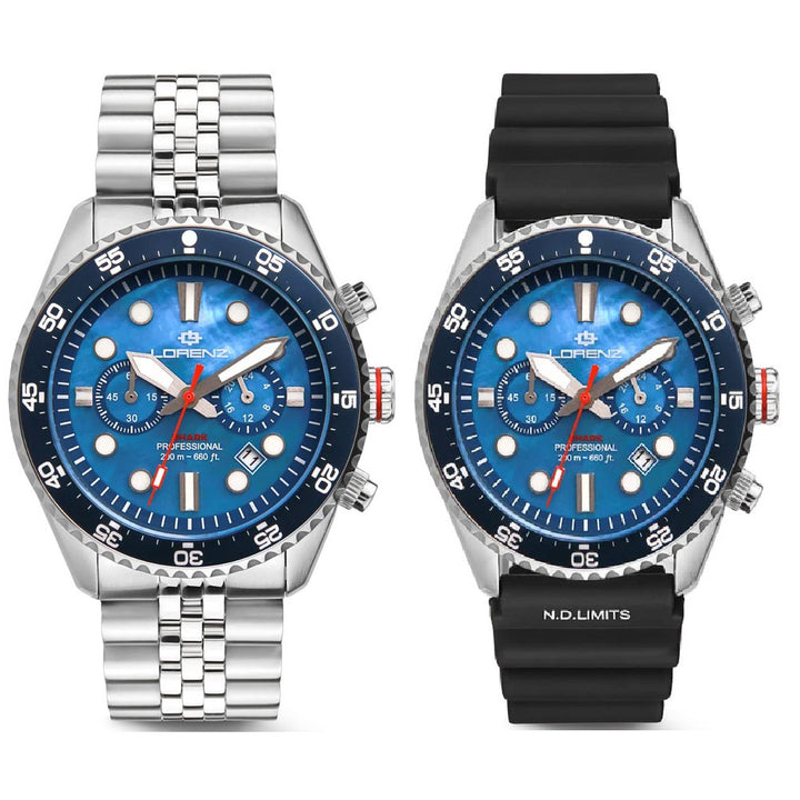 Lorenz Shark 5 Chrono horloge 42 mm parelmoer blauw kwartsstaal 030285BB