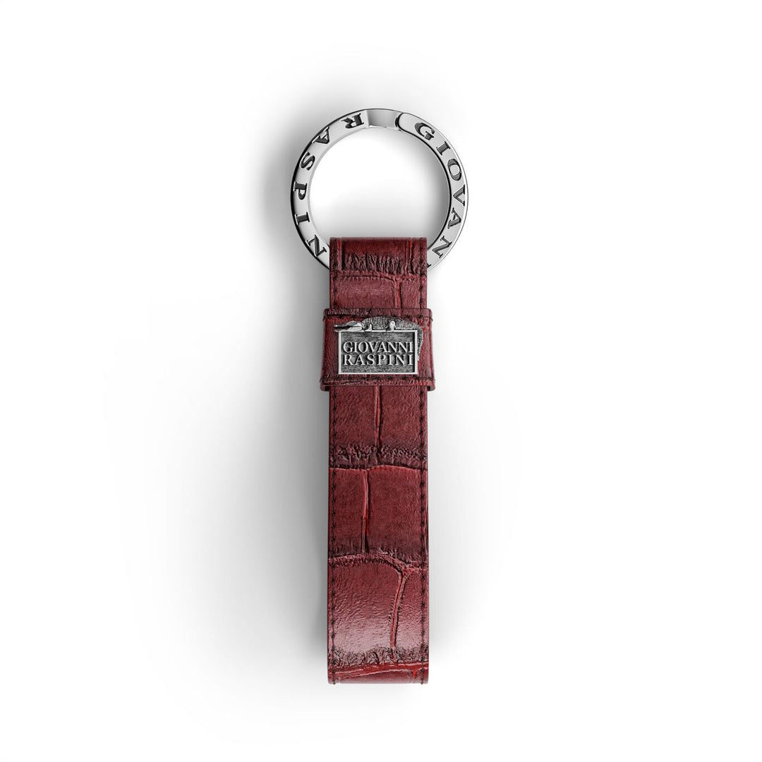 Giovanni Raspini bordeauxrode croco lederen sleutelhanger 925 zilver