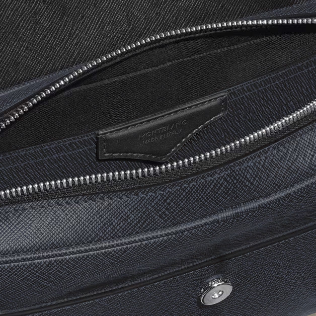 Montblanc blauwe tweed Sartorial leren schoudertas 220423