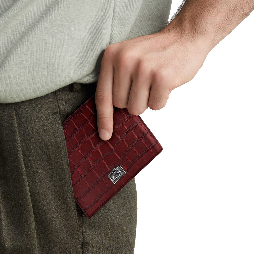 Giovanni Raspini bordeauxrode croco lederen portemonnee 925 zilver L0031