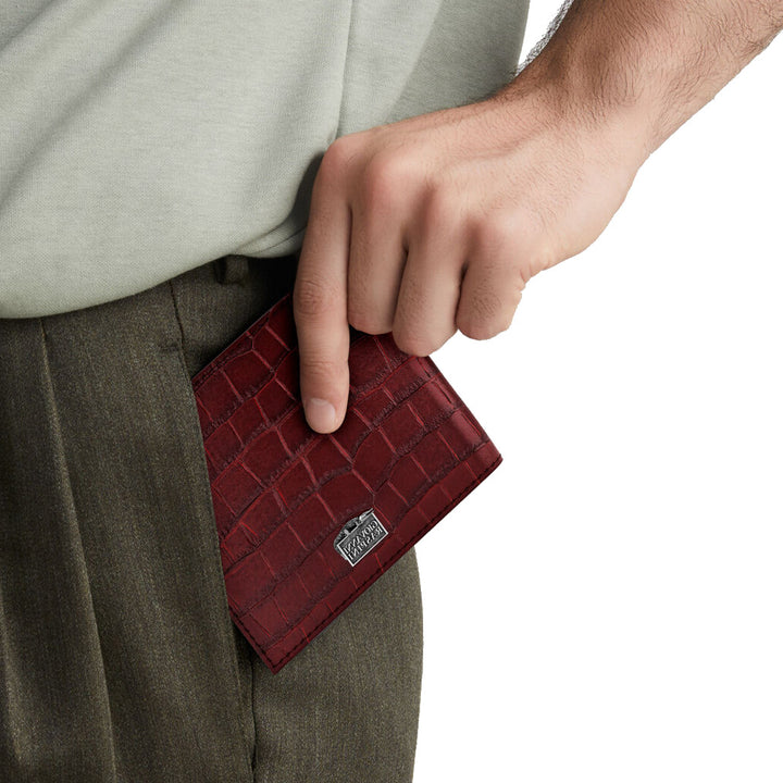 Giovanni Raspini bordeauxrode croco lederen portemonnee 925 zilver L0031