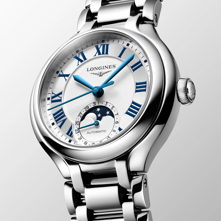 Longines Primaluna Moonphase watch 34mm silver automatic steel L8.126.4.71.6
