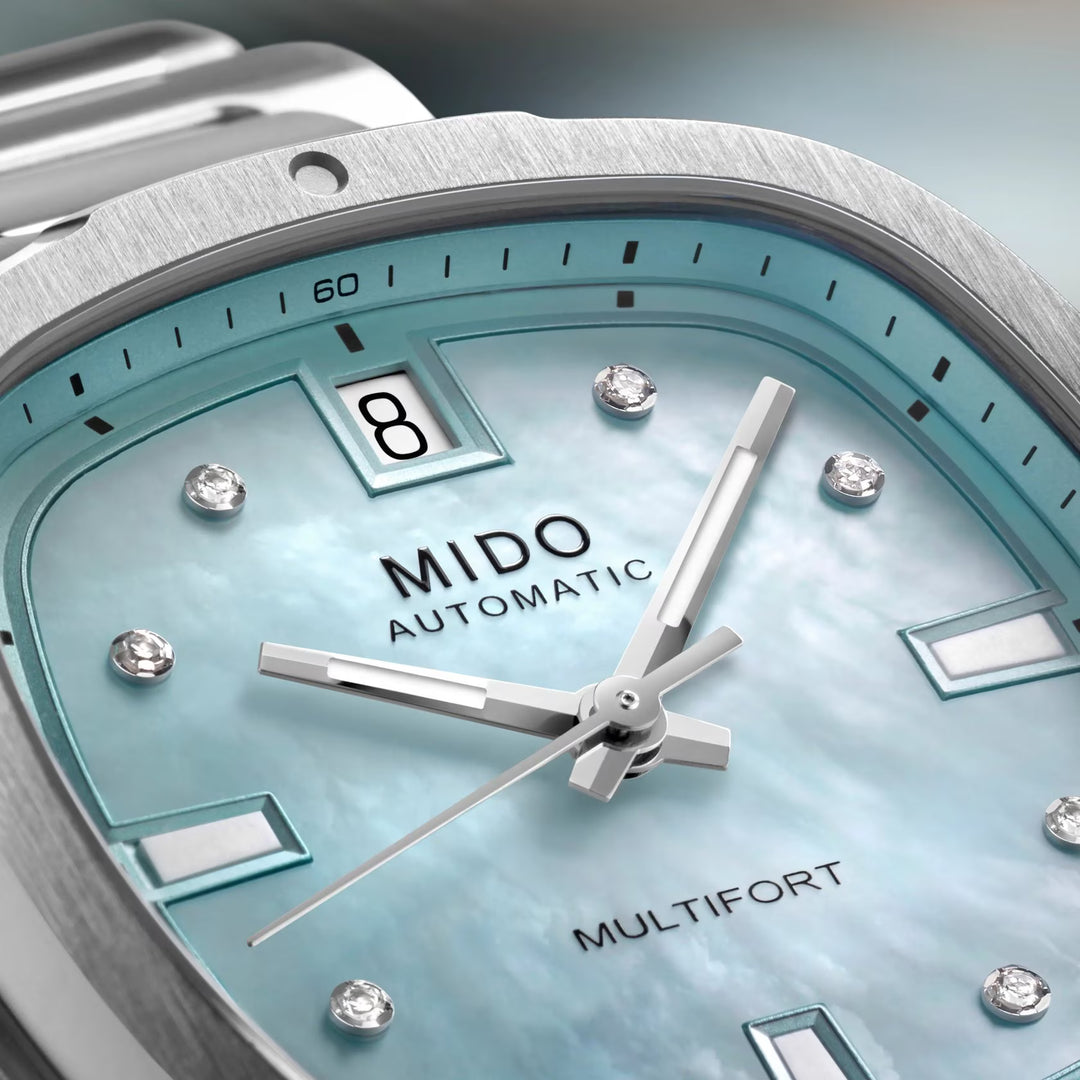 Mido horloge Multifort TV 35 34x35mm blauw parelmoer diamanten automatisch staal M049.307.11.136.00