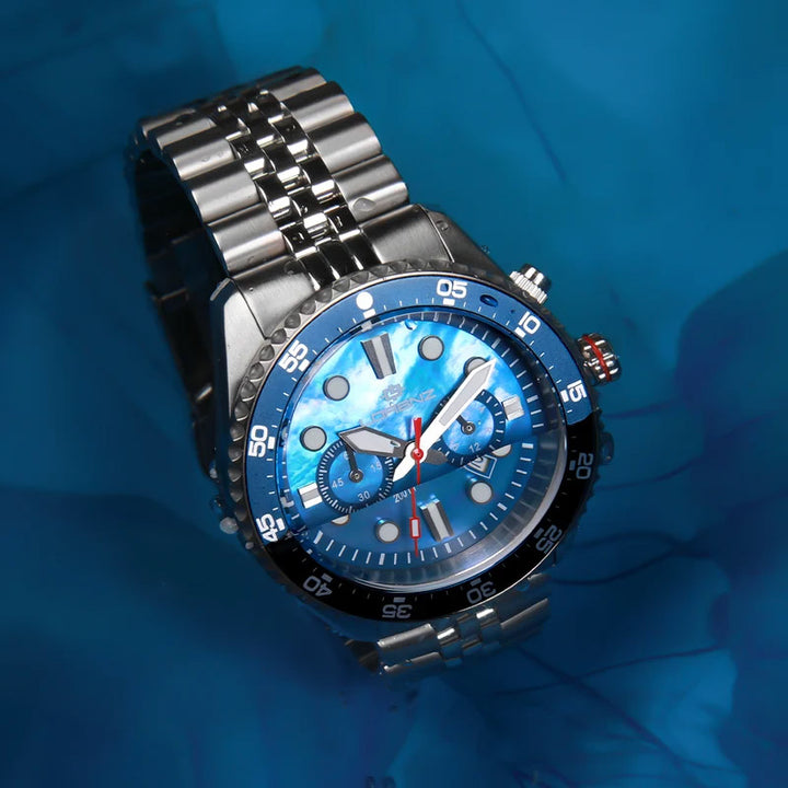 Lorenz Shark 5 Chrono horloge 42 mm parelmoer blauw kwartsstaal 030285BB
