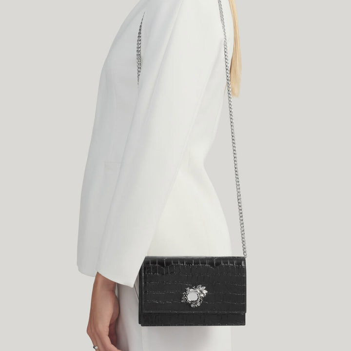 Giovanni Raspini Dschungel-Clutch Krokoleder schwarz bronzeweiß L0027