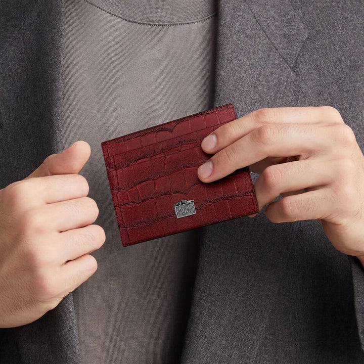 Giovanni Raspini bordeaux croco lederen kaarthouder 925 zilver L0029