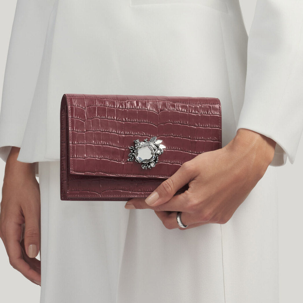 Giovanni Raspini jungle clutch croco bordeaux brons-wit leer L0034