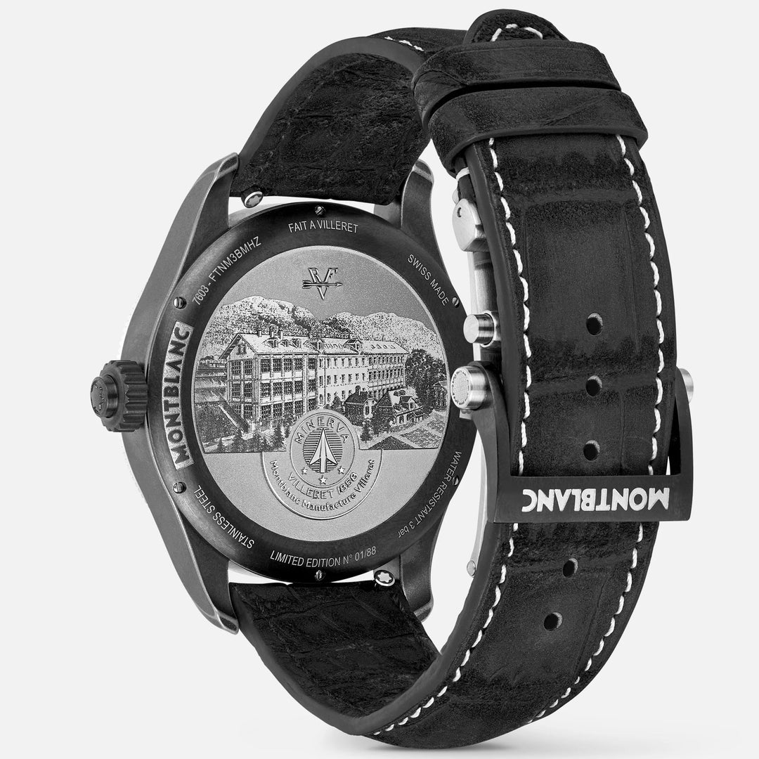 Montblanc horloge 1858 The Unveiled Secret Minerva Monopusher Chronograph Limited Edition - 88 stuks 43 mm geskeletteerd handmatig staal 131155