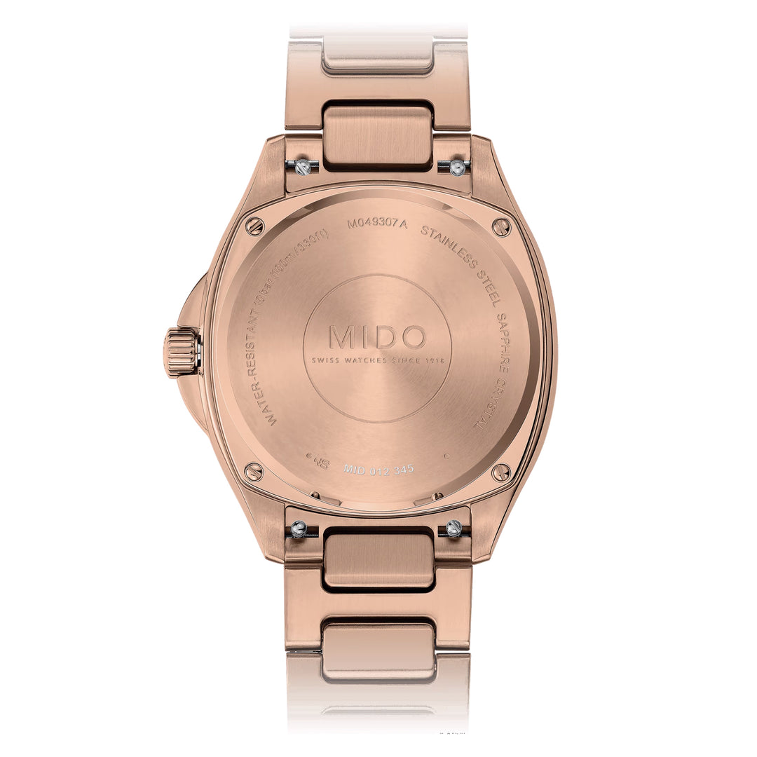 MIDO Multioft TV 35mm Bruine tv Automatische diamanten stalen afwerking PVD Gold Rosa M049.307.33.296.00 uur