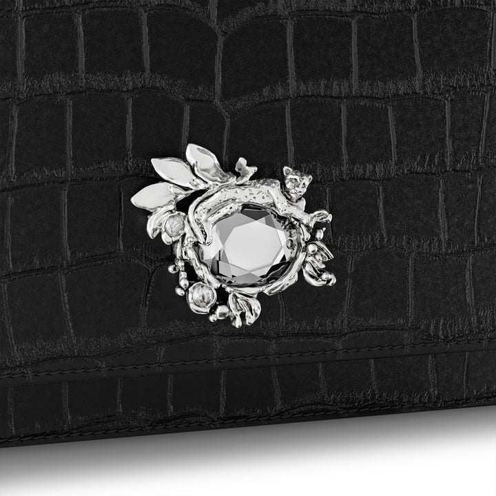 Giovanni Raspini Dschungel-Clutch Krokoleder schwarz bronzeweiß L0027