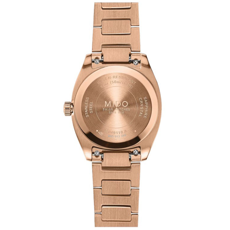 Mido Multifort TV 28 mm bruin quartz staal rosé goud PVD afwerking M049.110.33.296.00