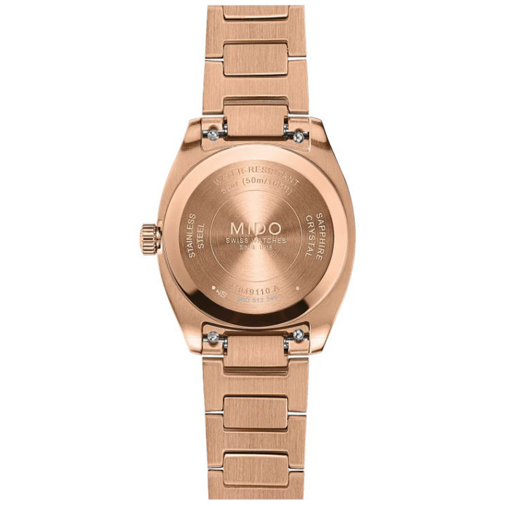 Mido Multifort TV 28 mm bruin quartz staal rosé goud PVD afwerking M049.110.33.296.00