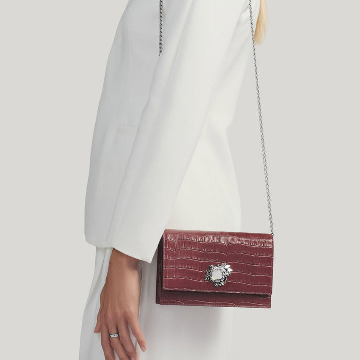 Giovanni Raspini jungle clutch croco bordeaux brons-wit leer L0034