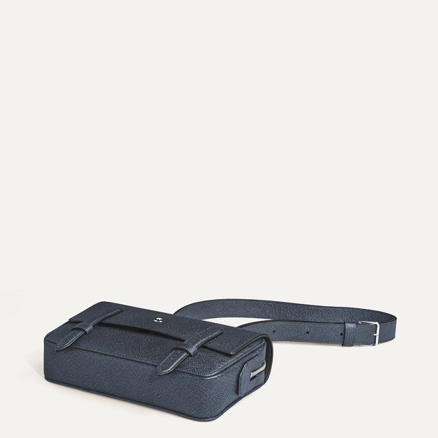 Montblanc blauwe tweed Sartorial leren schoudertas 220423