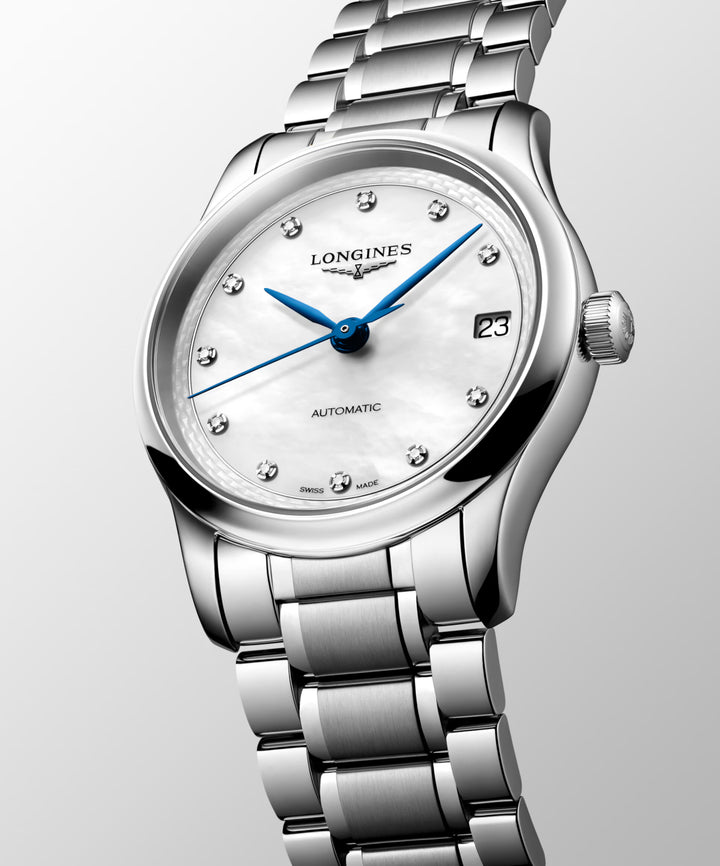 Longines Master Collection watch 34mm mother of pearl diamonds automatic steel L2.450.4.87.6