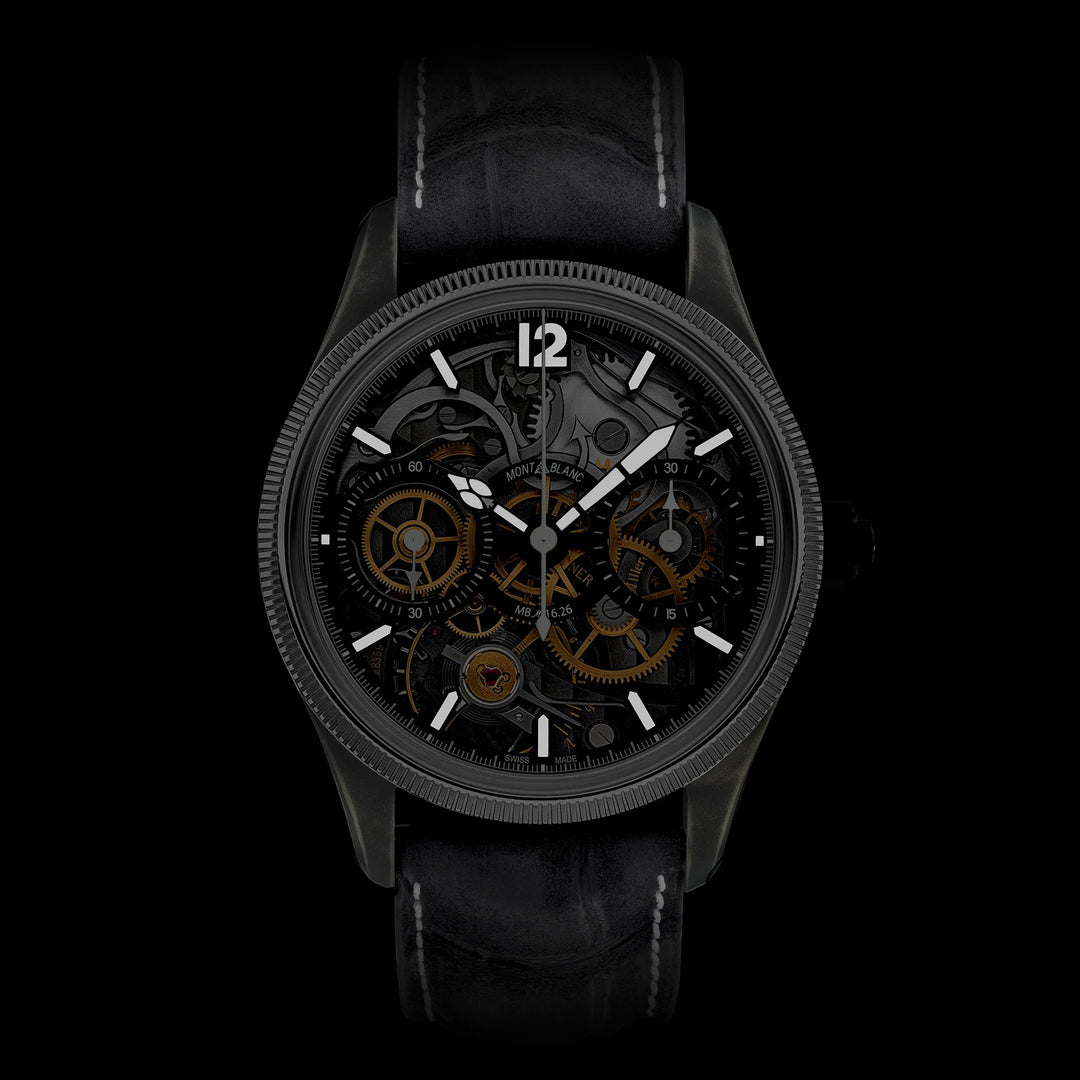 Montblanc horloge 1858 The Unveiled Secret Minerva Monopusher Chronograph Limited Edition - 88 stuks 43 mm geskeletteerd handmatig staal 131155