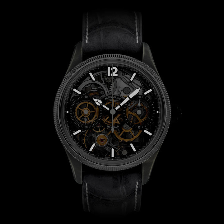 Montblanc horloge 1858 The Unveiled Secret Minerva Monopusher Chronograph Limited Edition - 88 stuks 43 mm geskeletteerd handmatig staal 131155