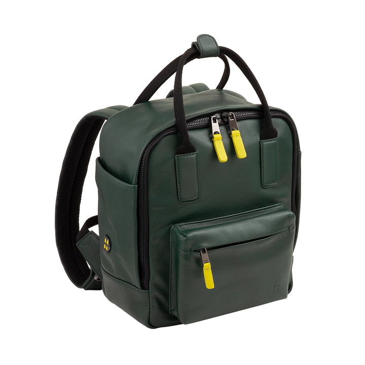 DUDU Leather Backpack for Men and Women - Elegant and Compact Unisex Casual Backpack, 6.5 Litres, with Front Pocket and Tablet Compartment, Perfect for Work, Travel and Leisure