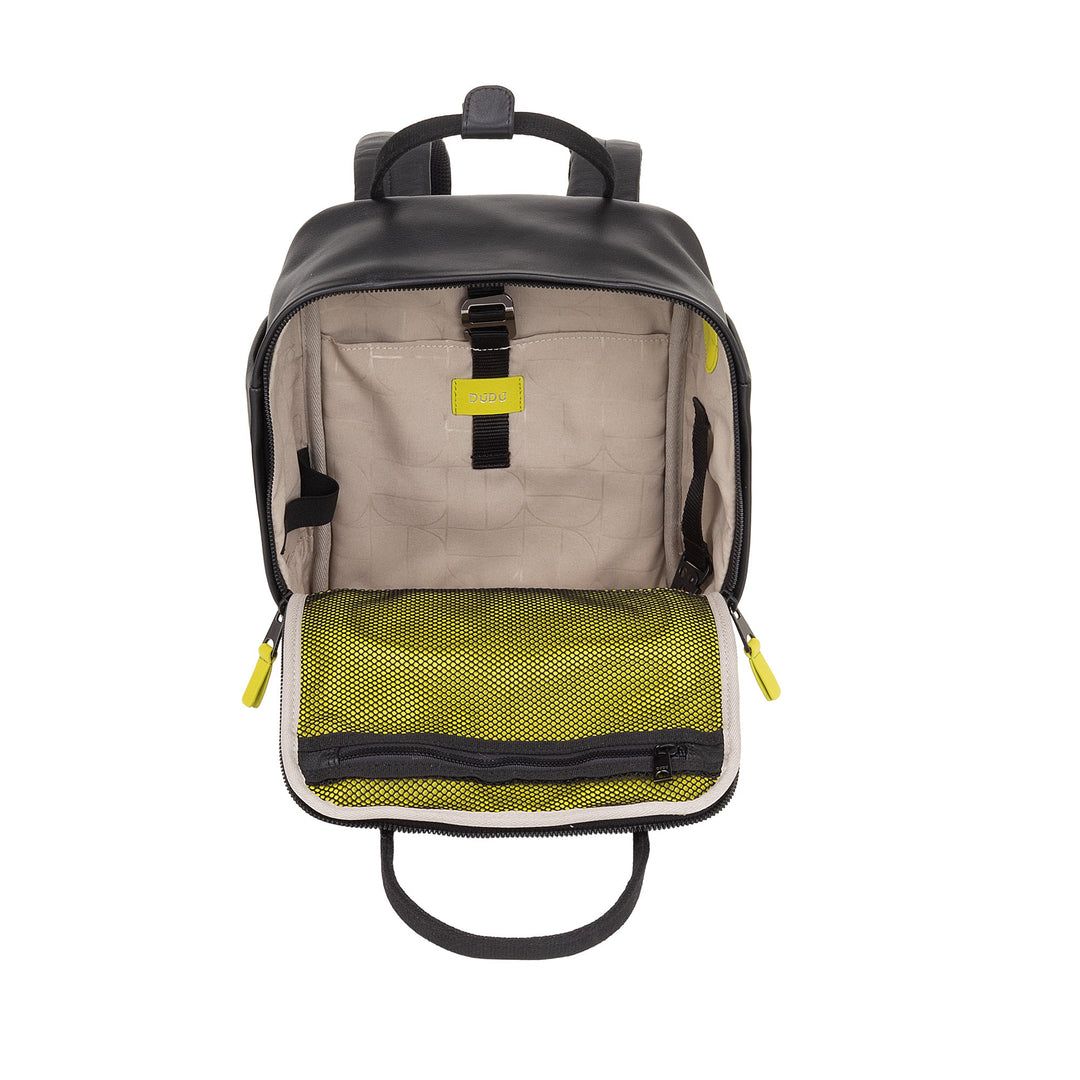 DUDU Leather Backpack for Men and Women - Elegant and Compact Unisex Casual Backpack, 6.5 Litres, with Front Pocket and Tablet Compartment, Perfect for Work, Travel and Leisure