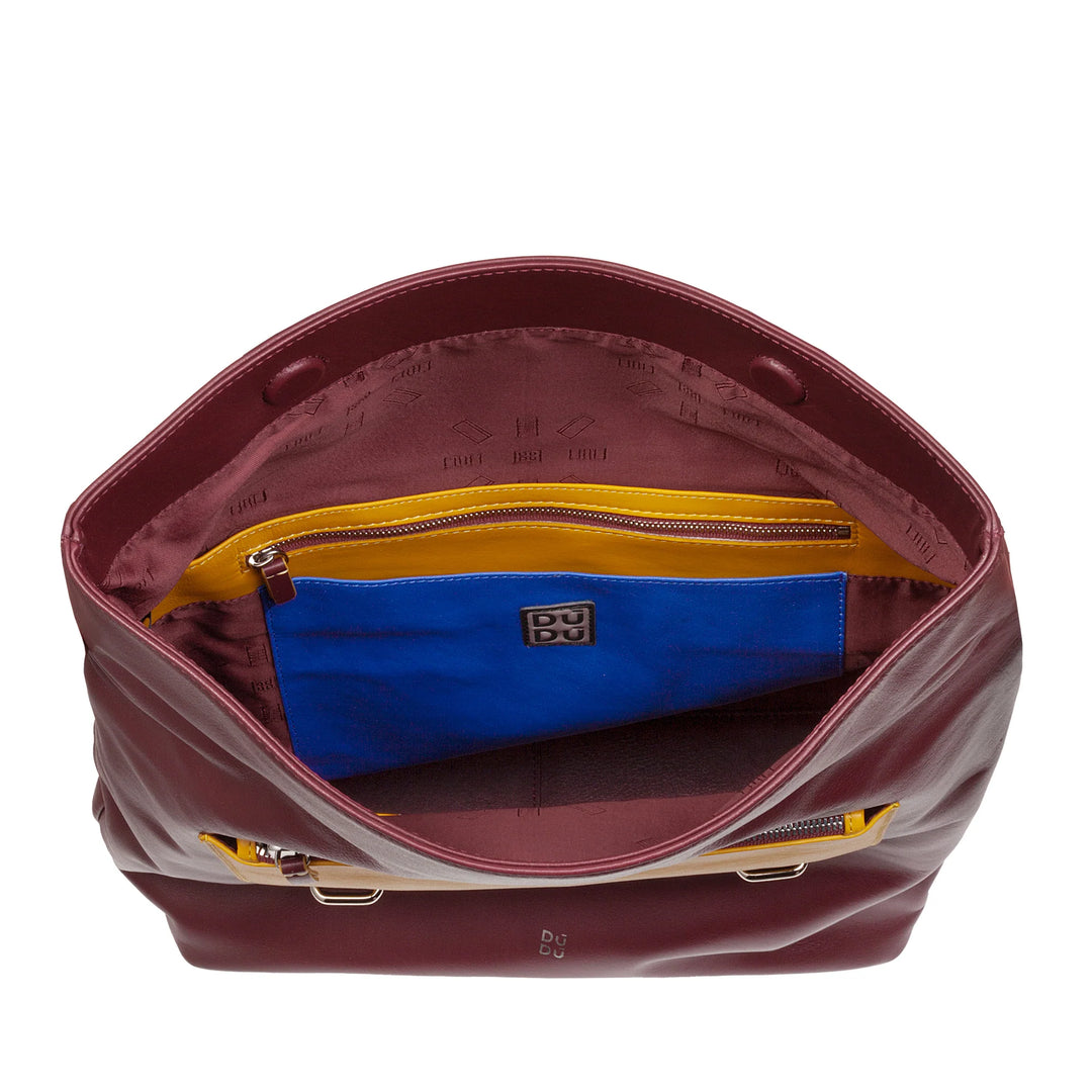 DUDU Bunter Lederrucksack für Männer und Frauen, großer weicher Rucksack, 14 l, viele Taschen, lässiges Sportdesign