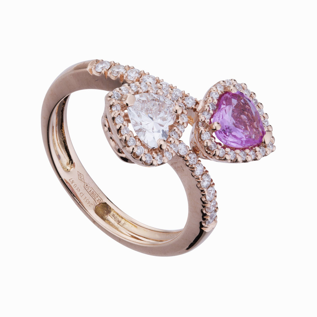 Golay Contrarier Diamond Ring met roze saffieren