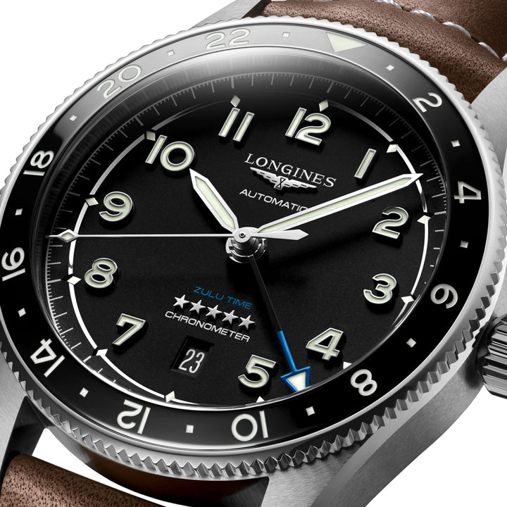 Longines Watch Spirit Zulu Time 42mm zwart automatisch staal L3.812.4.53.2