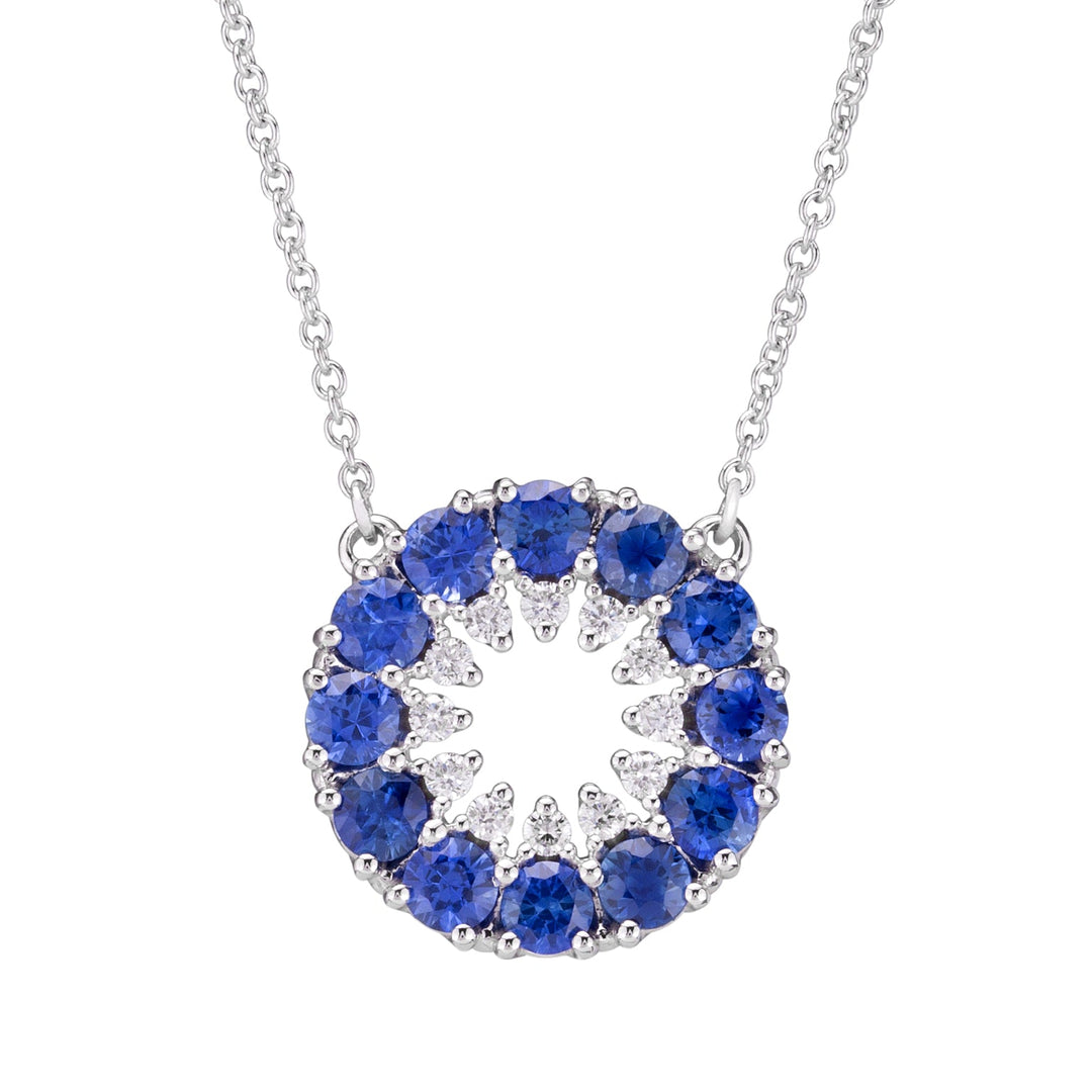 Golay Pendant Circle Sapphires and Diamonds