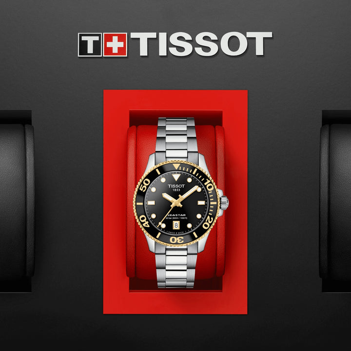 Tissot Seastar 1000 36 mm Zwart kwarts Quartz stalen afwerking PVD Gold Gold T120.210.21.051.00