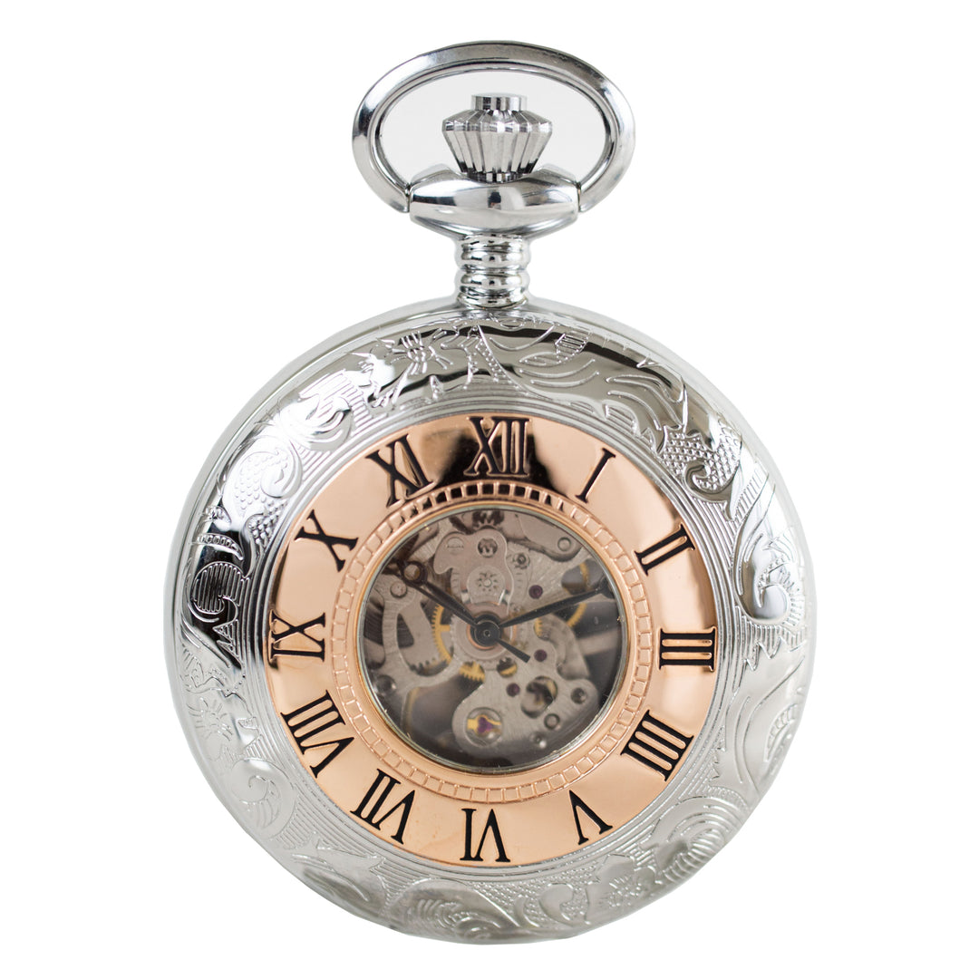 Pryngps pocket horloge 47 mm witte handmatige lading stalen PVD -afwerkingen roze goud T083/r