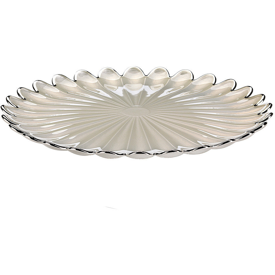 Ottaviani plate centerpiece daisy 33cm white silvered glass 800368B