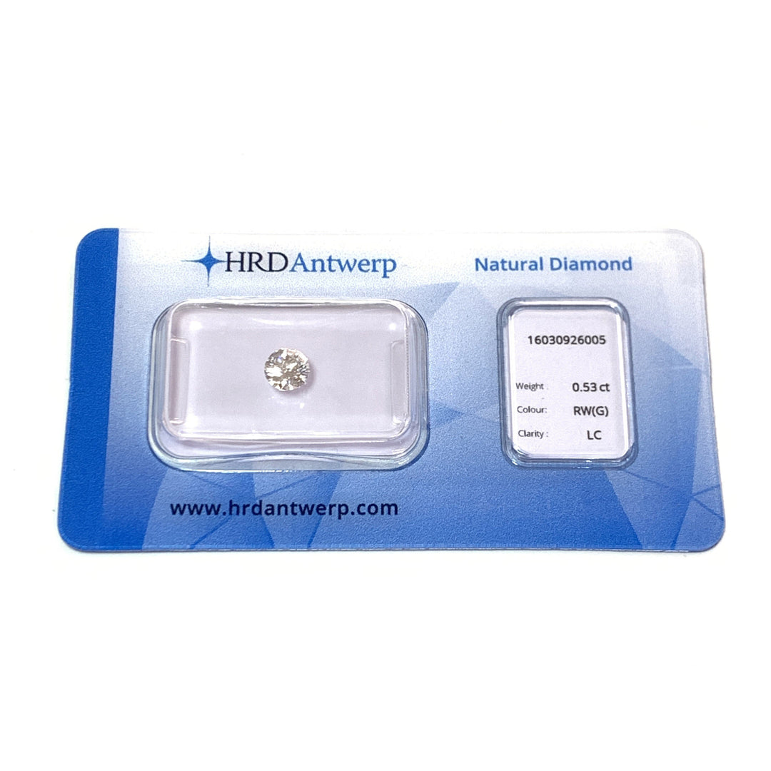 HRD-Diamant im Blister mit zertifiziertem Brillantschliff von 0,53 Karat, Farbe G, Reinheit IF – Gioielleria Capodagli