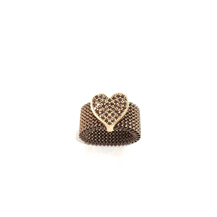 Idandi Allure Cuore ring staal bruin PVD afwerking 925 zilver PVD roségoud afwerking zirkonia bruin AN-CUORE-ZIRC-ROSA - Capodagli 1937