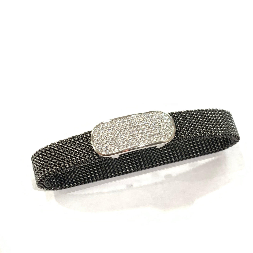 Idandi bracciale elastico Ovale argento 925 acciaio finitura PVD nero zirconi OVALE BR-ARG-0005 - Capodagli 1937