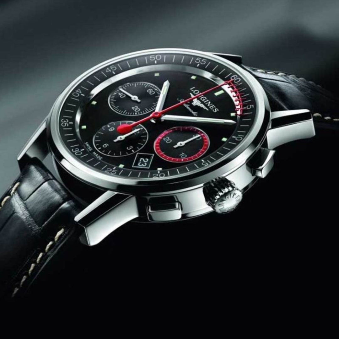 Longines Column-Wheel Chronograph Record 41mm black steel automatic watch L4.754.4.52.4 - Gioielleria Capodagli