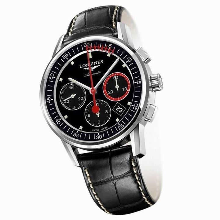 Longines Column-Wheel Chronograph Record 41mm black steel automatic watch L4.754.4.52.4 - Gioielleria Capodagli