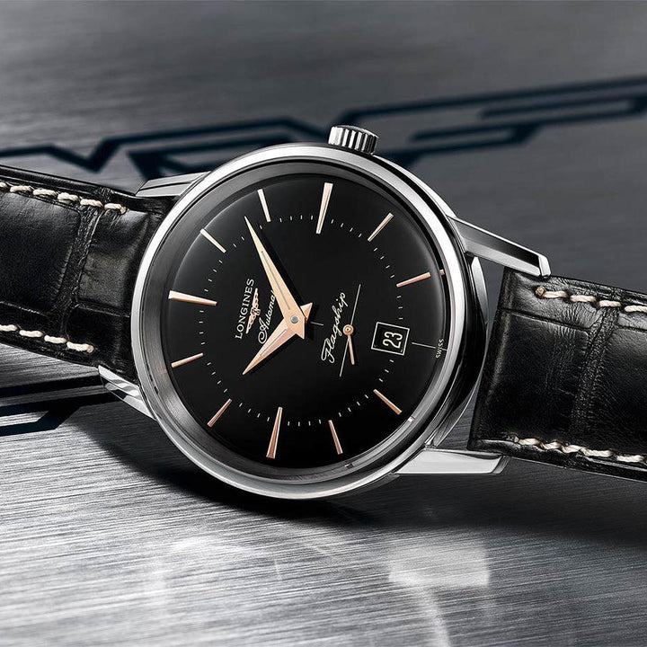 Longines Flagship Heritage horloge 38,5 mm zwart automatisch staal L4.795.4.58.0 - Gioielleria Capodagli