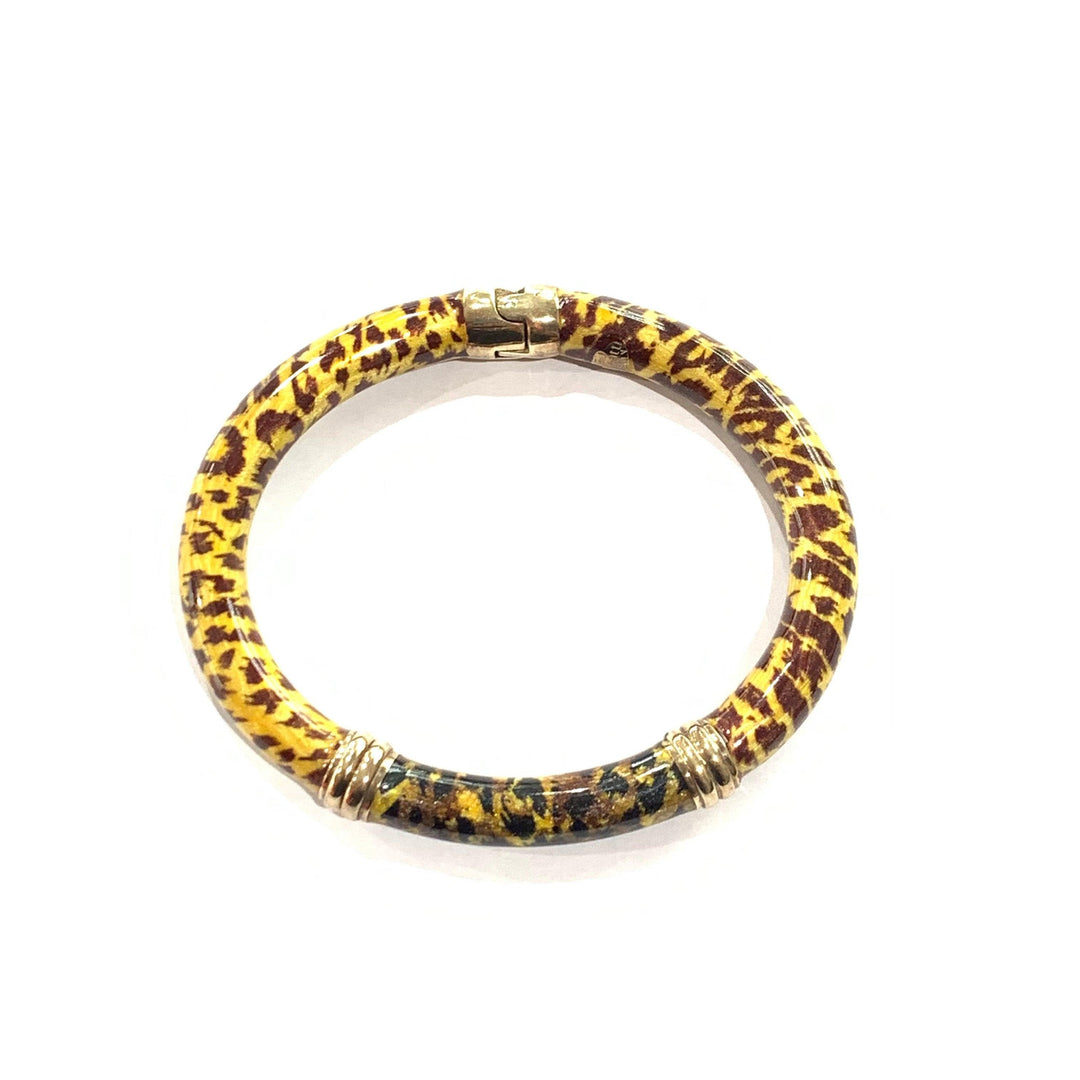 Menegatti bracciale a manetta Leopardo argento 925 finitura PVD oro giallo smalto BR-ARG-0007 - Capodagli 1937