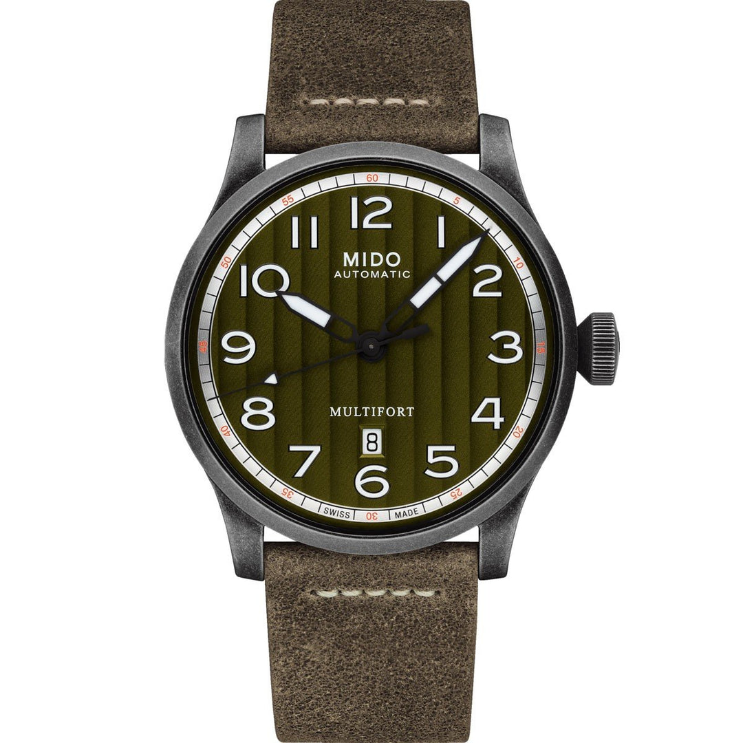 Mido orologio Multifort Escape 44mm kaki automatico acciaio finitura PVD nero anticato sabbiato M032.607.36.090.00 - Gioielleria Capodagli