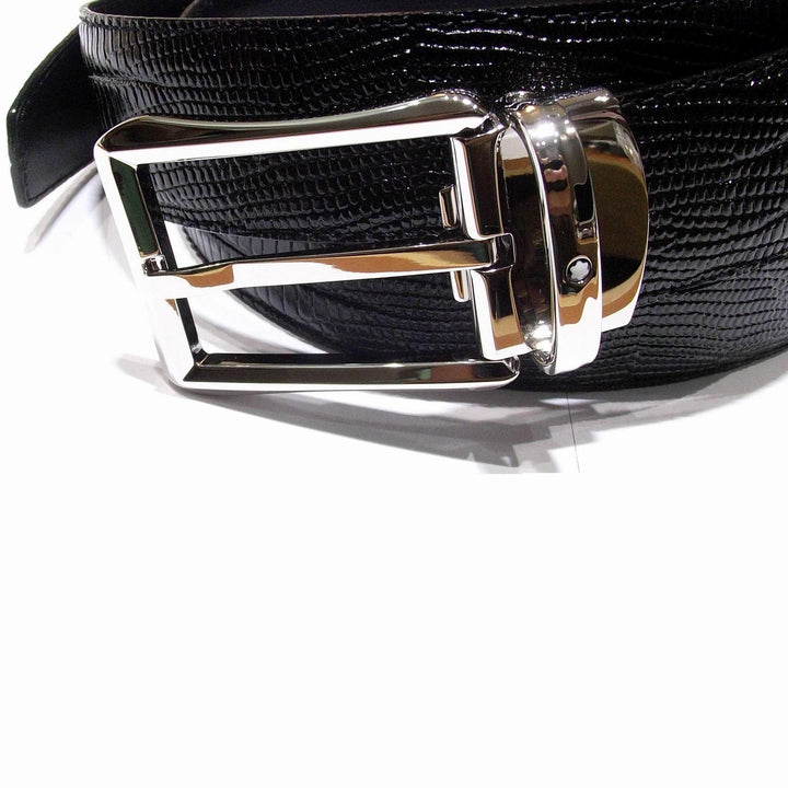 Montblanc Classic Line belt 30mm rectangular lizard print buckle black 118423 - Gioielleria Capodagli