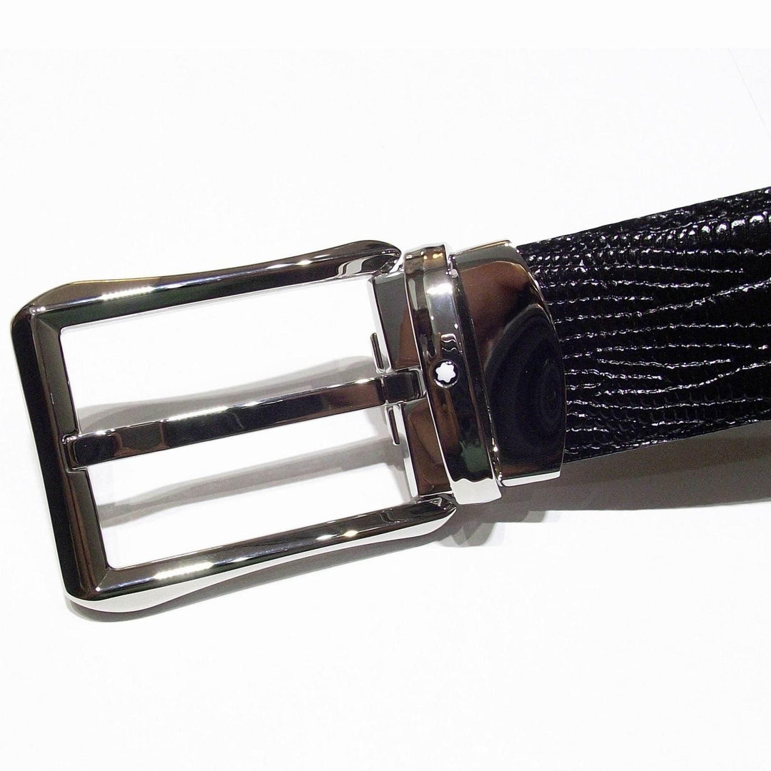Montblanc Classic Line belt 30mm rectangular lizard print buckle black 118423 - Gioielleria Capodagli