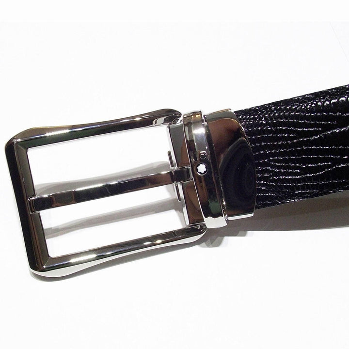 Montblanc Classic Line belt 30mm rectangular lizard print buckle black 118423 - Gioielleria Capodagli