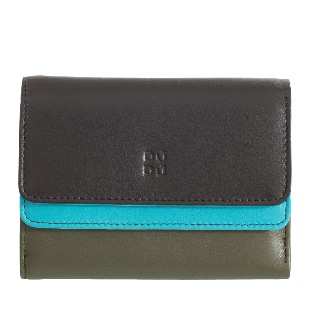 DUDU Women's RFID Colorful Soft Leather Wallet with Double Flap and Zipper