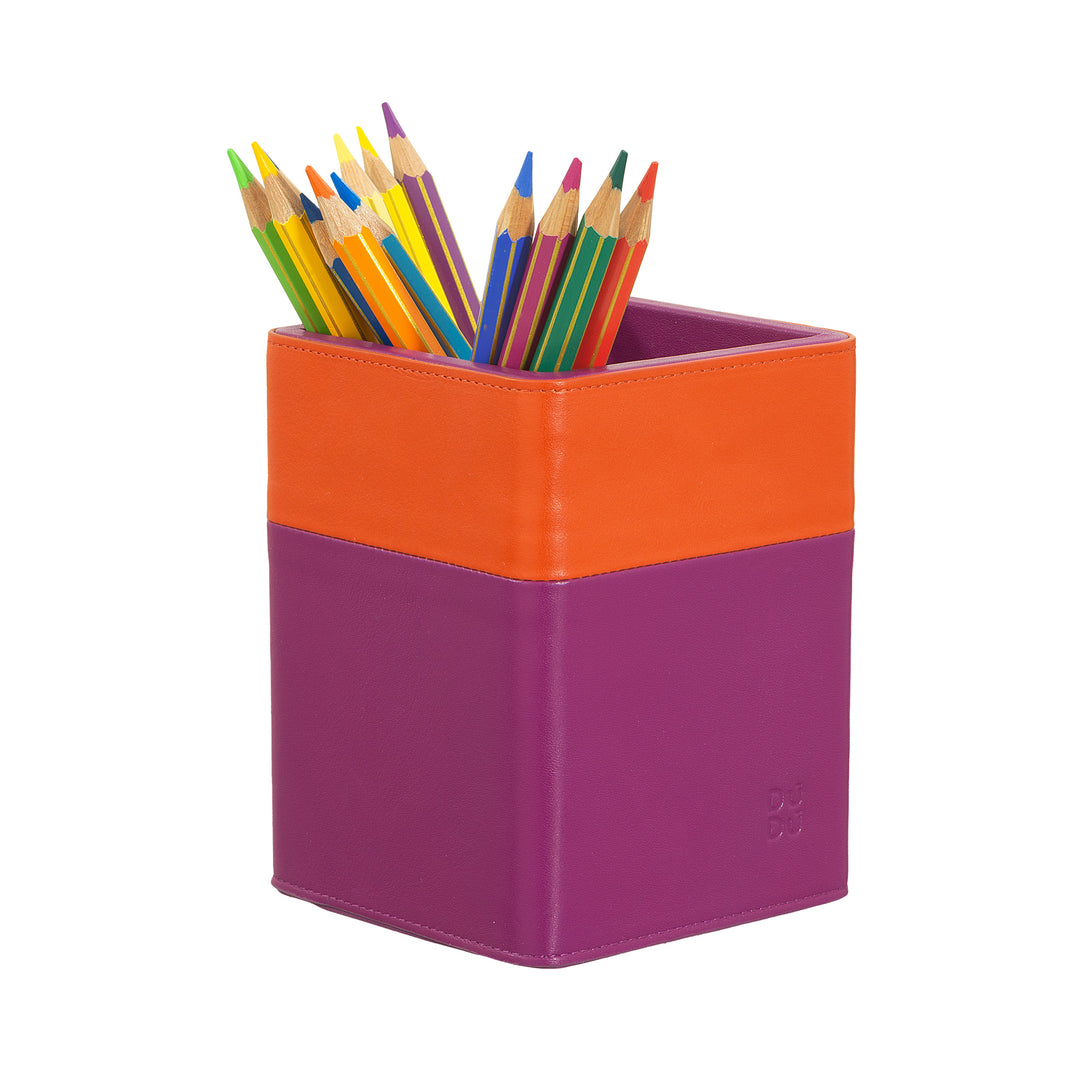 DUDU Design Leather Desk Pen Holder, Office Table Pen Holder, Colored Pencil Holder