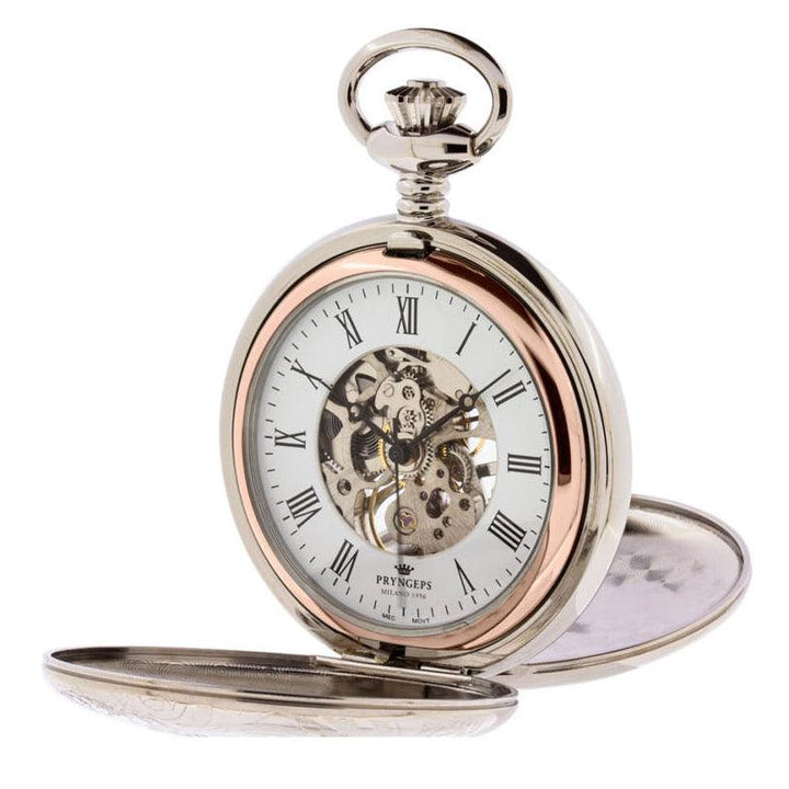 Pryngeps-Taschenuhr, 47 mm, weiß, Handaufzug, Stahl, PVD-Roségold-Finish, T083/R – Capodagli 1937