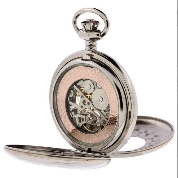 Pryngeps-Taschenuhr, 47 mm, weiß, Handaufzug, Stahl, PVD-Roségold-Finish, T083/R – Capodagli 1937