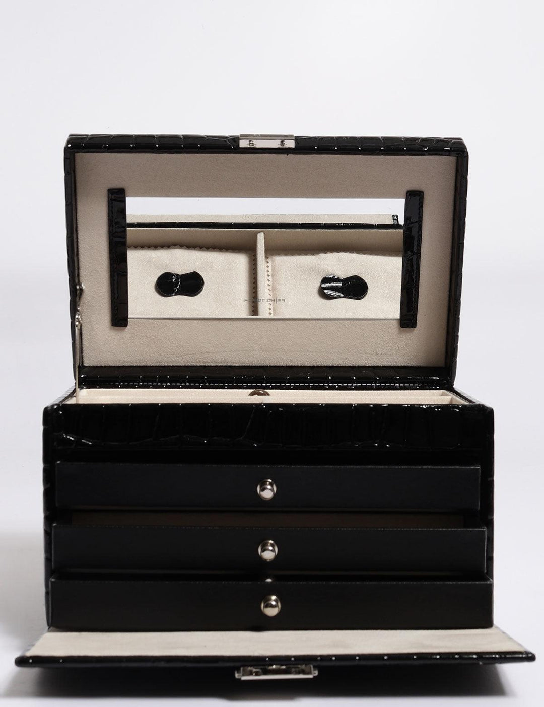 Friedrich23 Schmuckkästchen mit Krokodilprägung Schwarz 23254-20 - Capodagli 1937
