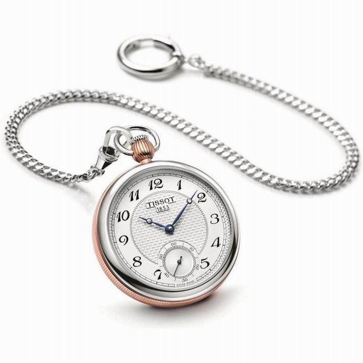 Tissot Bridgeport Lepine Mechanical pocket watch 45mm silver manual winding steel PVD rose gold finish T860.405.29.032.01 - Gioielleria Capodagli