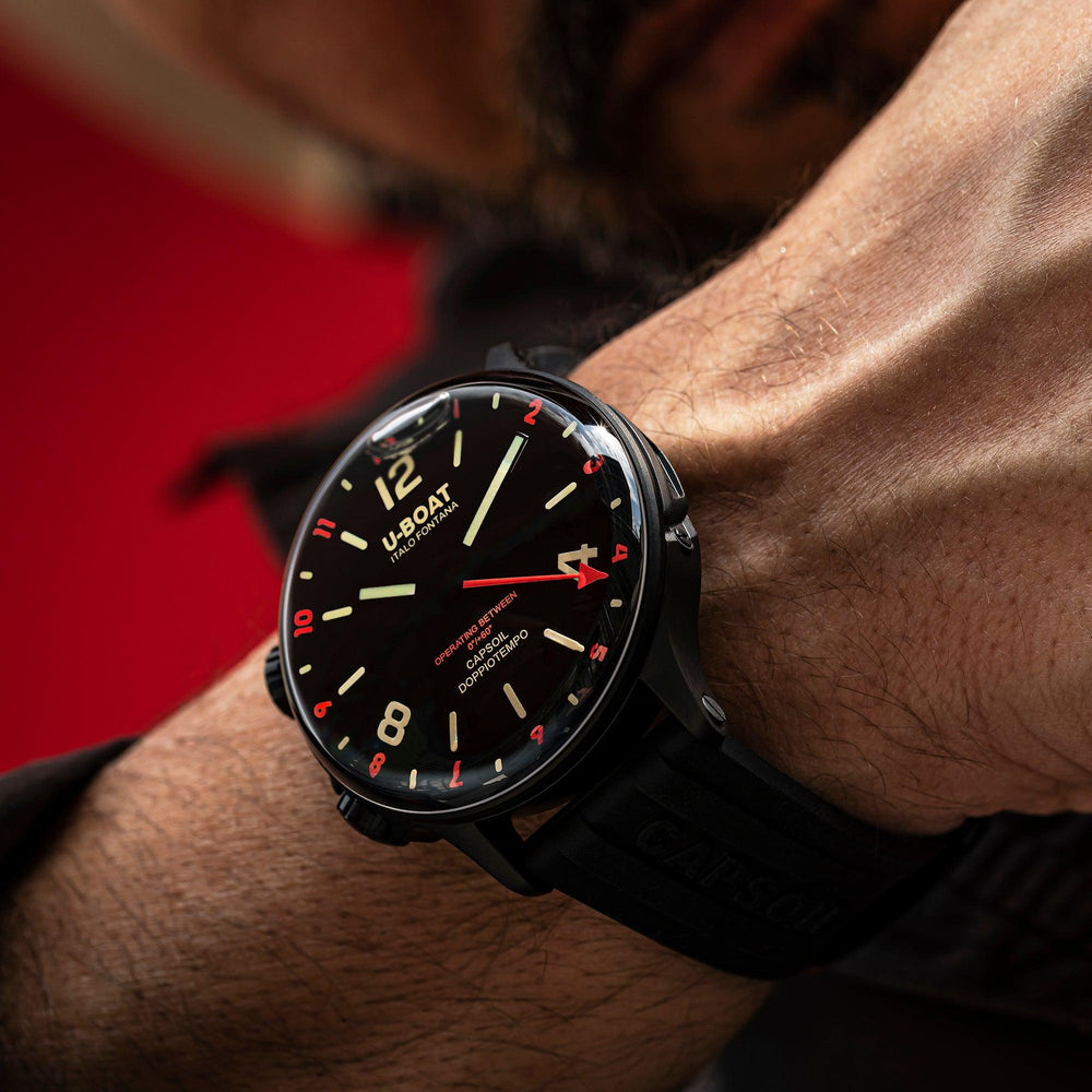 U-BOAT horloge Capsoil Doppiotempo DLC Rood Rehaut 45 mm zwart staal 8841/A - Capodagli 1937